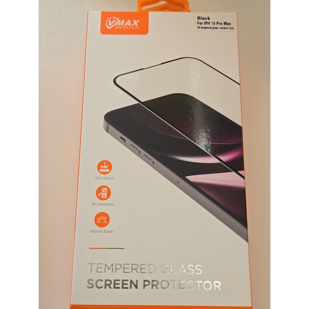 VMAX Black Tempered‎ Glass Screen Protector for iPhone 15 Pro Max 3D